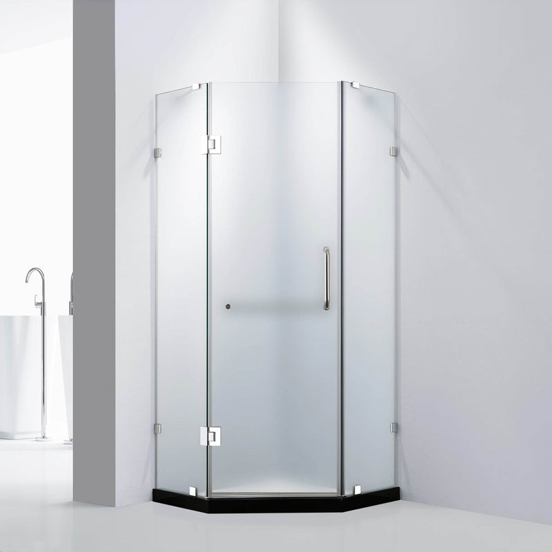 DreamWerks 36" x 79" Frameless Neo-Angle Sliding Shower Door in Chrome With Handle - Frosted Glass (Left Opening)