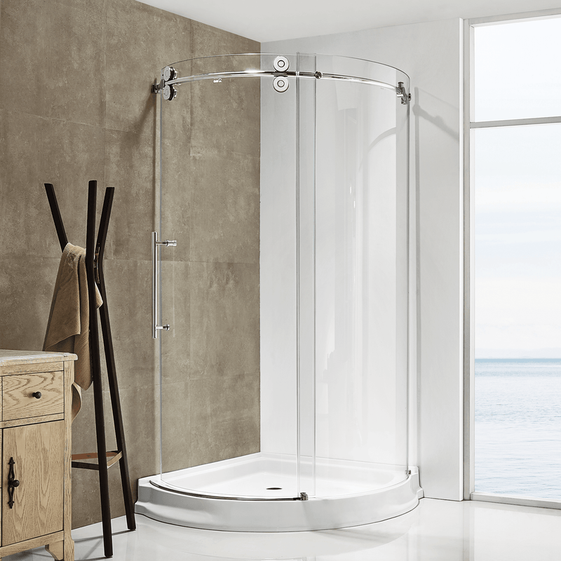 DreamWerks 40" x 79" Frameless Sliding Clear Glass Shower Door Enclosure in Chrome With Handle Clear Glass / Right
