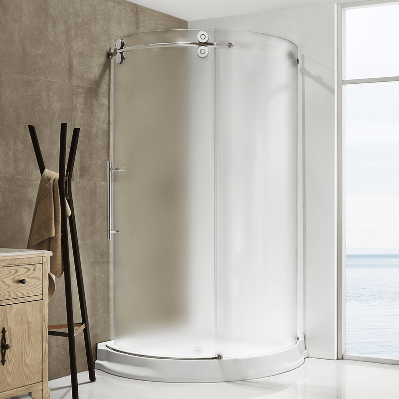 DreamWerks 40" x 79" Frameless Sliding Clear Glass Shower Door Enclosure in Chrome With Handle Frosted Glass / Right