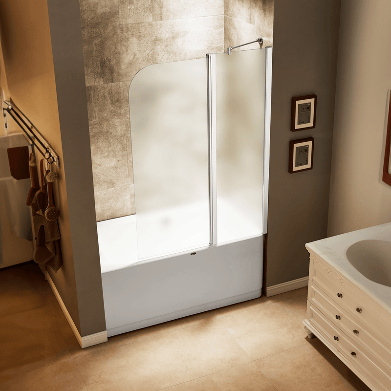DreamWerks 43" x 59" Frameless Pivot Tub Door in Chrome Frosted Glass - Right