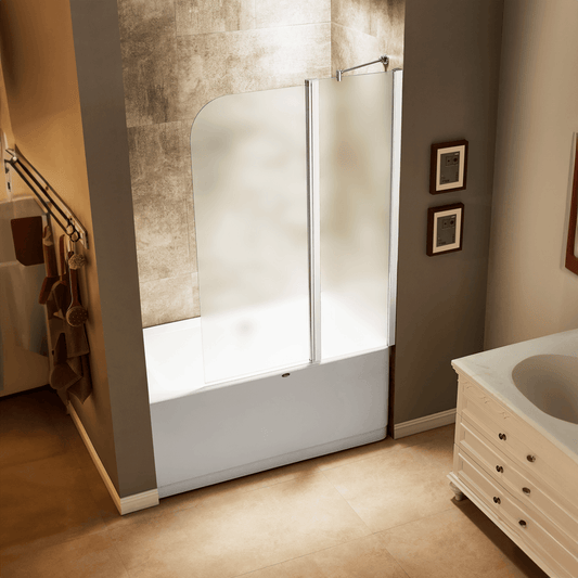 DreamWerks 43" x 59" Frameless Pivot Tub Door in Chrome Frosted Glass - Right