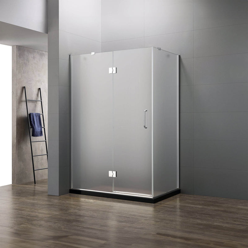 DreamWerks 47" x 79" x 35" Frameless 3-Piece Corner Pivot Shower Enclosure With Chrome Hardware - Frosted Glass / Big