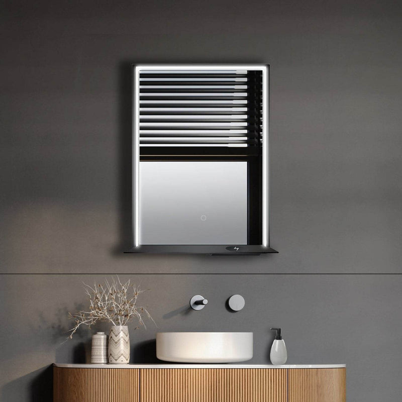 DreamWerks Allegra 24" x 32" Framed LED Mirror With Bluetooth Speaker and Wireless Cell Phone Charger in Black