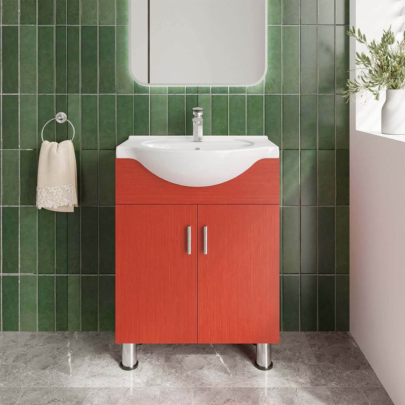 DreamWerks Lilly 24" x 34" x 18" Euro-Style Vanity in Red With Ceramic Vanity Top in White