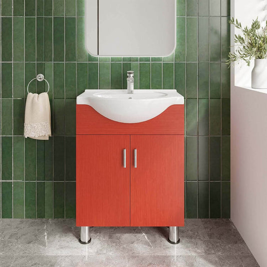 DreamWerks Lilly 24" x 34" x 18" Euro-Style Vanity in Red With Ceramic Vanity Top in White