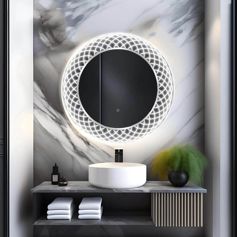 DreamWerks Liza 32" Round LED Lighted Mirror With Dimmer and Defogger