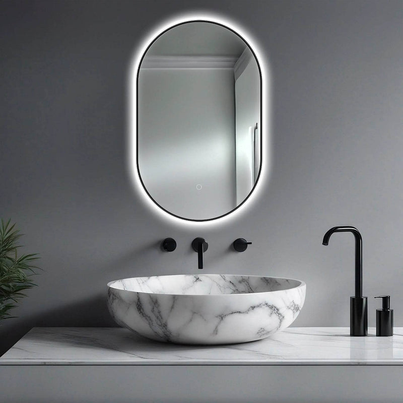 DreamWerks Olivia 20" x 32" LED Lighted Bathroom Mirror With Dimmer and Defogger in Black
