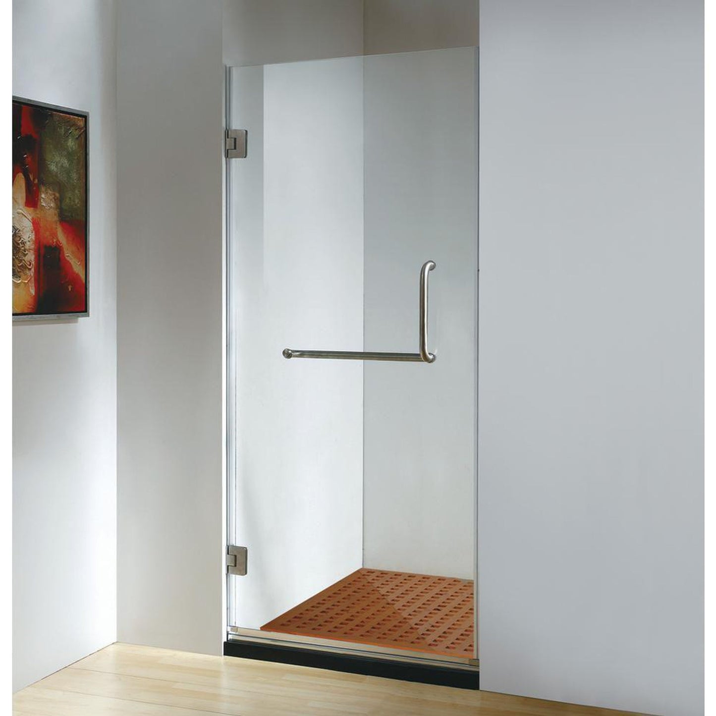 Dreamwerks 30" x 79" Clear Glass Frameless Hinged Shower Door With Stainless Steel Handle