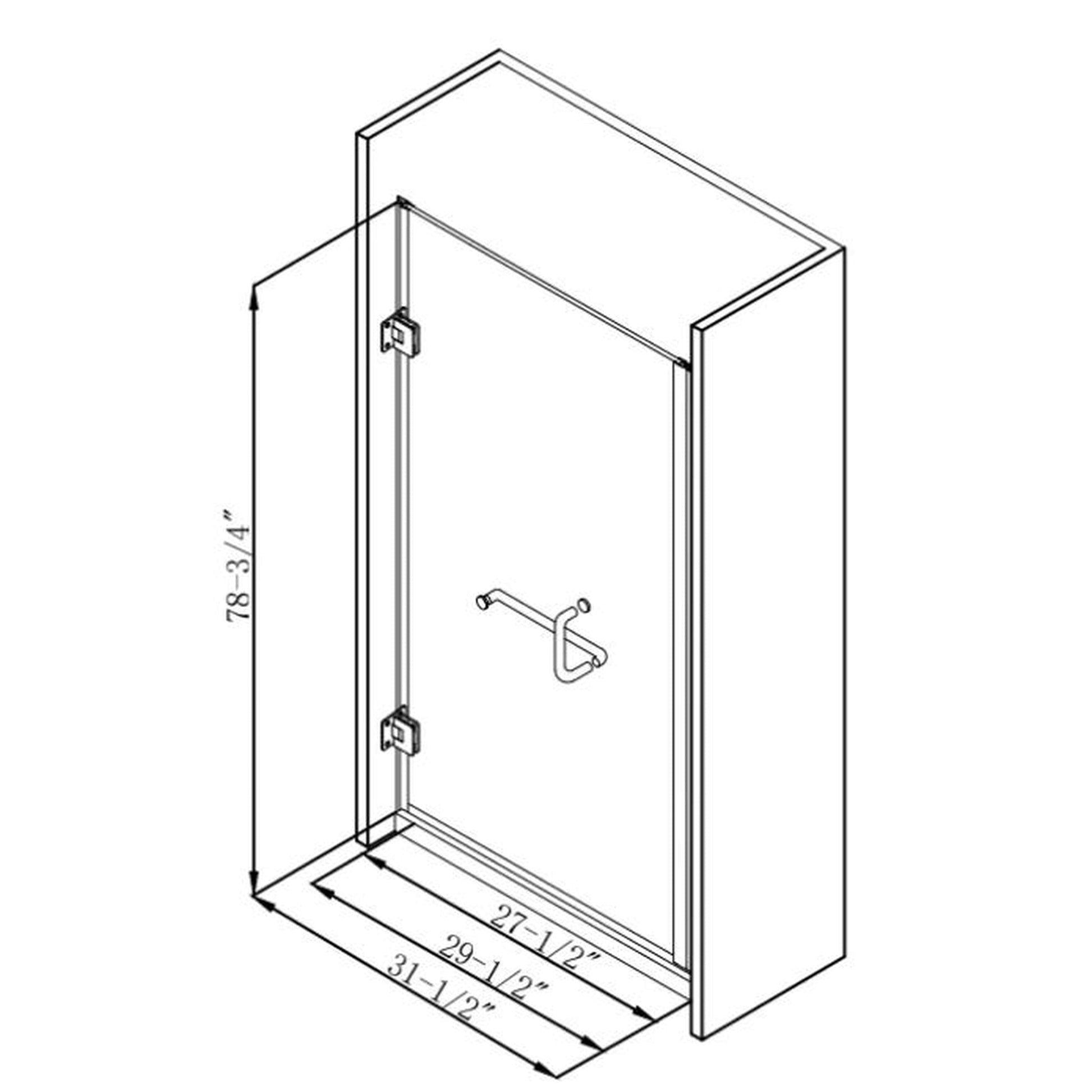 Dreamwerks 30" x 79" Frosted Glass Frameless Hinged Shower Door With Stainless Steel Handle