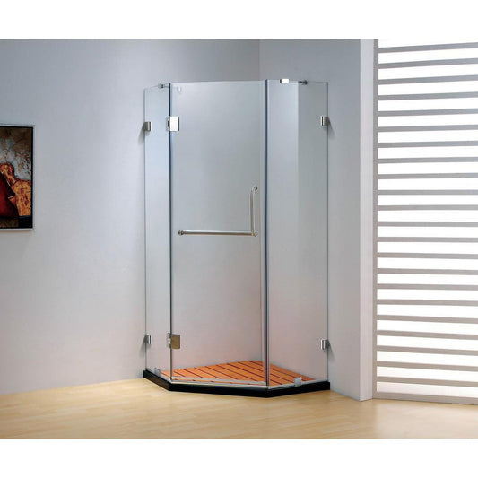 Dreamwerks 37" x 79" Clear Glass Frameless Neo-Angle Hinged Shower Door With Chrome Handle