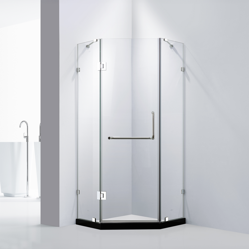 Dreamwerks 39" x 79" Clear Glass Frameless Neo-Angle Hinged Shower Door With Chrome Handle