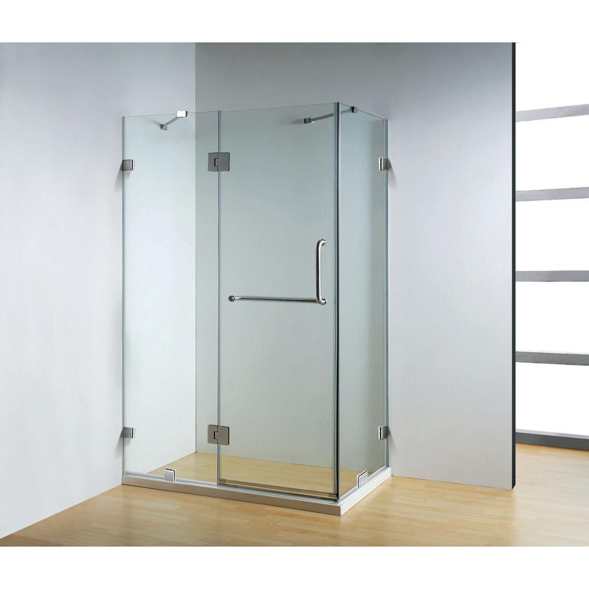 Dreamwerks 47" x 79" 3-Piece Clear Glass Frameless Corner Pivot Shower Enclosure With Chrome Handle