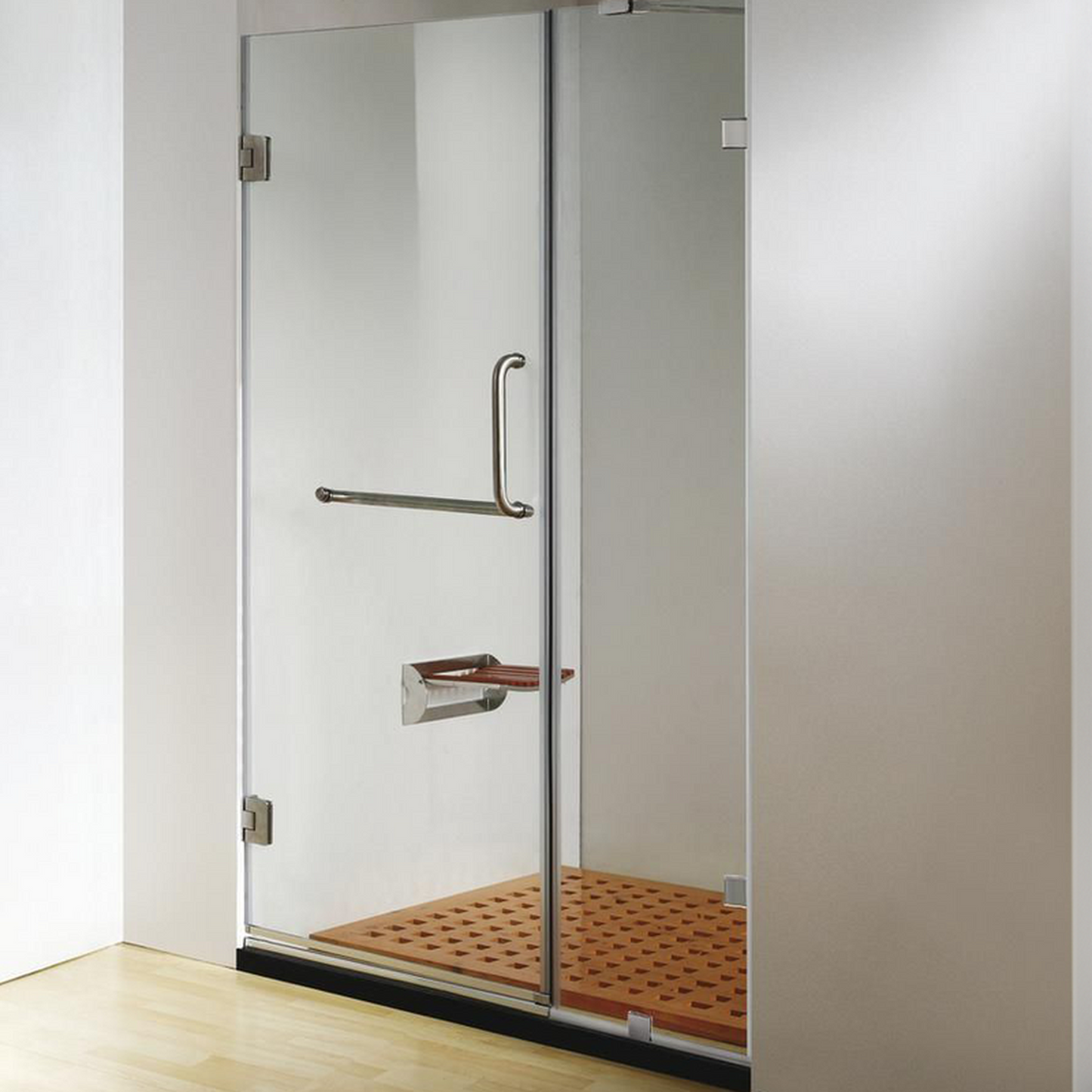 Dreamwerks 60" x 79" Clear Glass Frameless Hinged Shower Door With Chrome Handle and Towel Bar