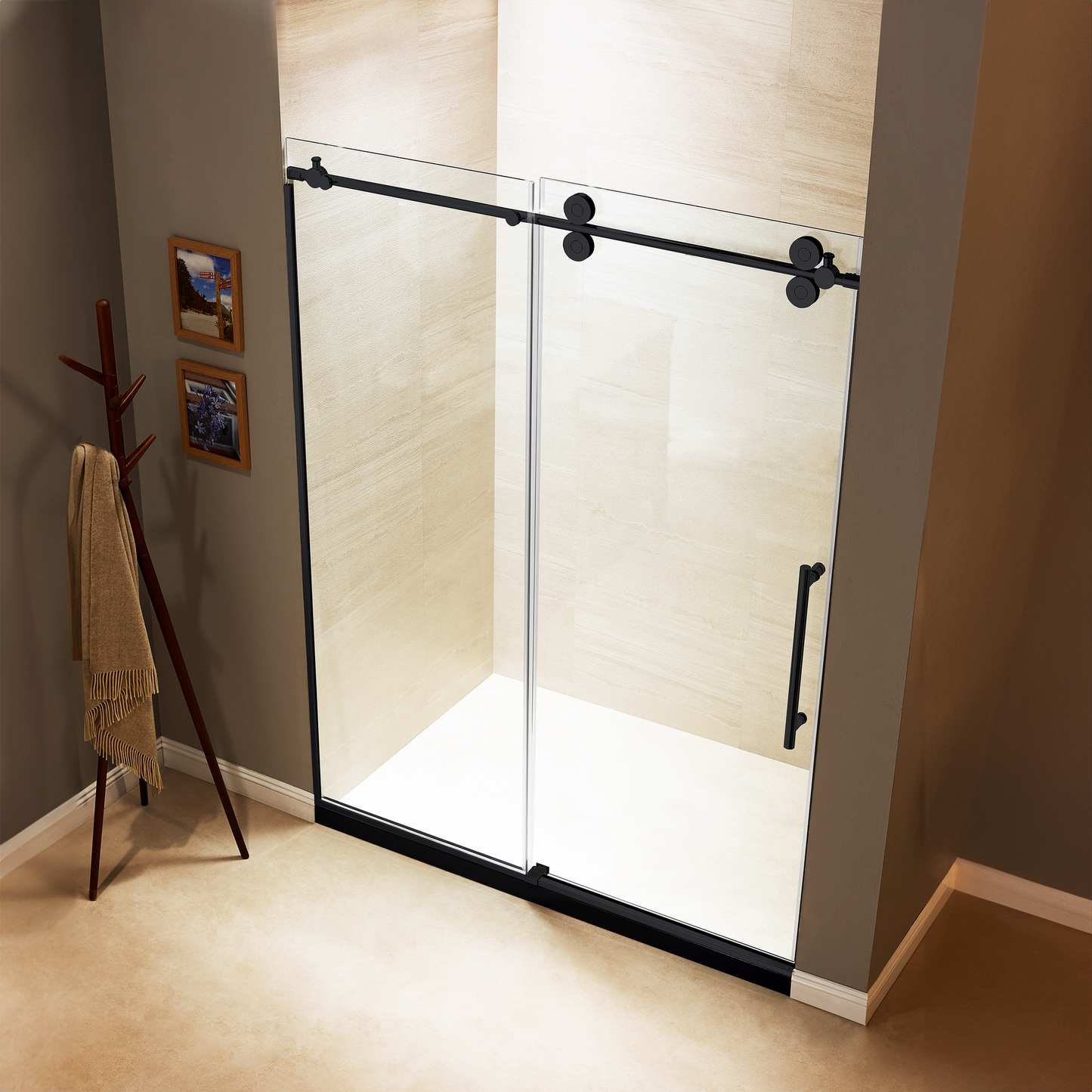 Dreamwerks Apollo 60" x 79" Black Clear Glass Frameless Sliding Shower Door