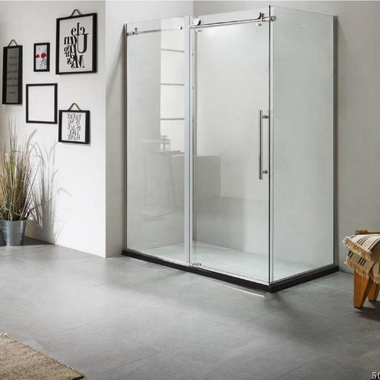 Dreamwerks Luxury 60" x 79" Frosted Glass Frameless Sliding Shower Door With Stainless Steel Handles