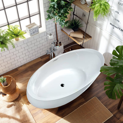 Dreamwerks Marbella 67" Glossy White Acrylic Flatbottom Oval Bathtub