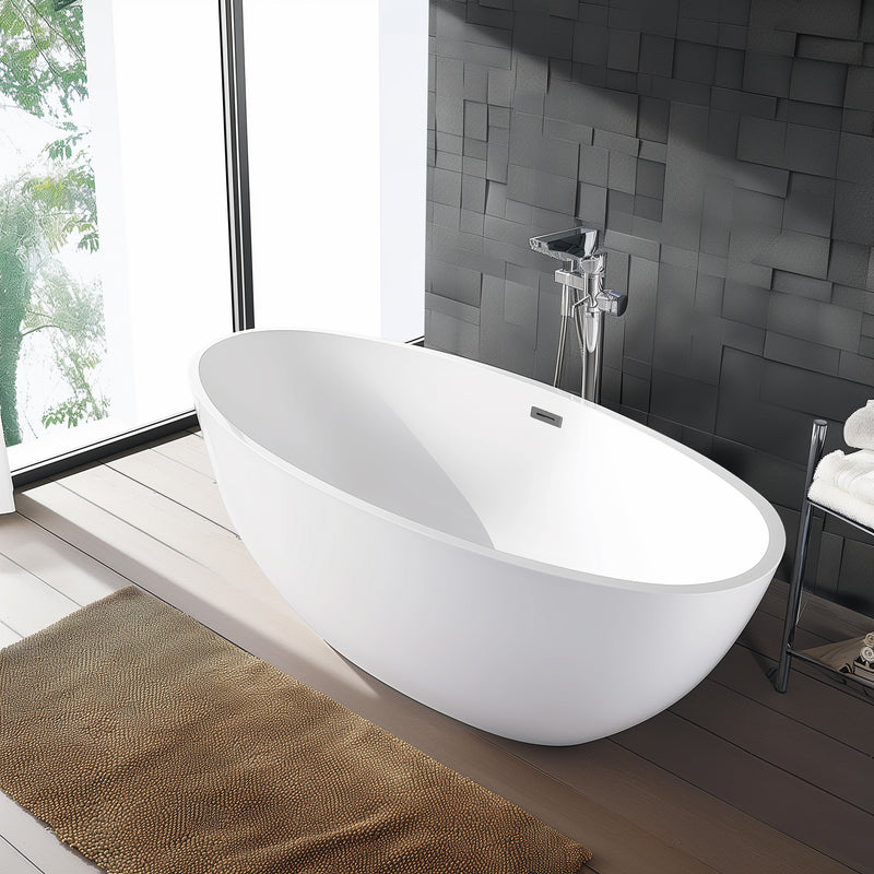 Dreamwerks Marbella 67" Glossy White Acrylic Flatbottom Oval Bathtub