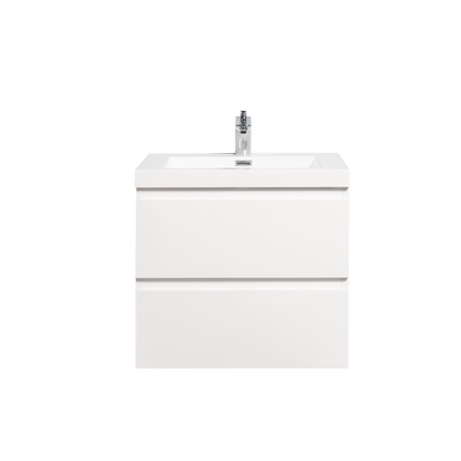 Duko Angela 24" With White Single Basin and Drawer Cabinet High Glossy White Wooden Vanity Set