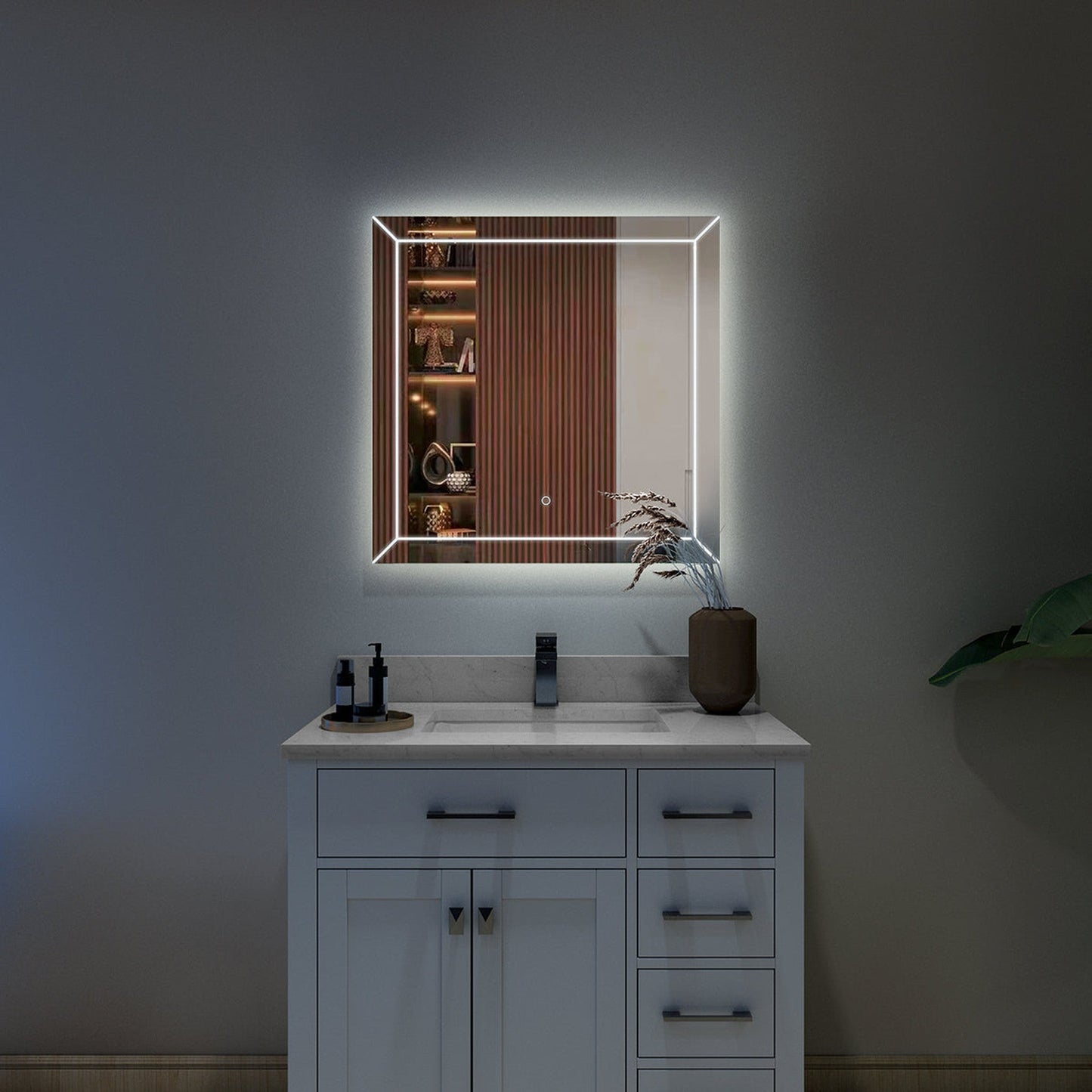 Duko Athena 30" x 30" Aluminum Vanity Mirror With White LED Mirror, Anti-Fog and Bluetooth Options