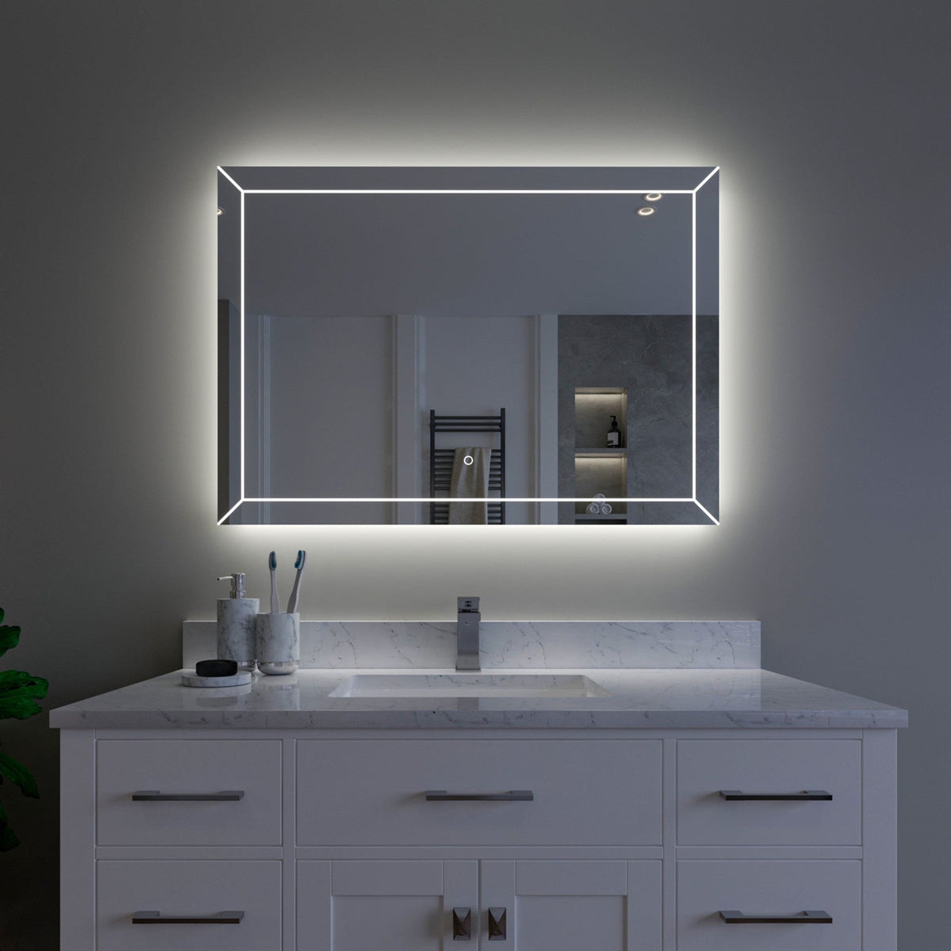 Duko Athena 42" x 30" Aluminum Vanity Mirror With White LED Mirror, Anti-Fog and Bluetooth Options