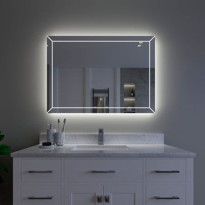 Duko Athena 42" x 30" Aluminum Vanity Mirror With White LED Mirror, Anti-Fog and Bluetooth Options