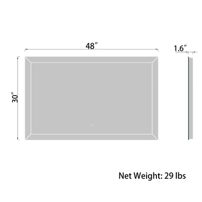 Duko Athena 48" x 30" Clear Glass With White LED Mirror, Anti-Fog and Bluetooth Options Vanity Mirror