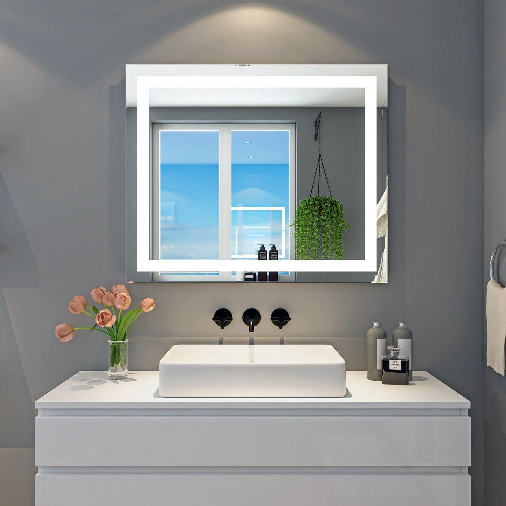 Duko Aurora 36" x 30" Aluminum Vanity Mirror With White LED Mirror, Anti-Fog and Bluetooth Options