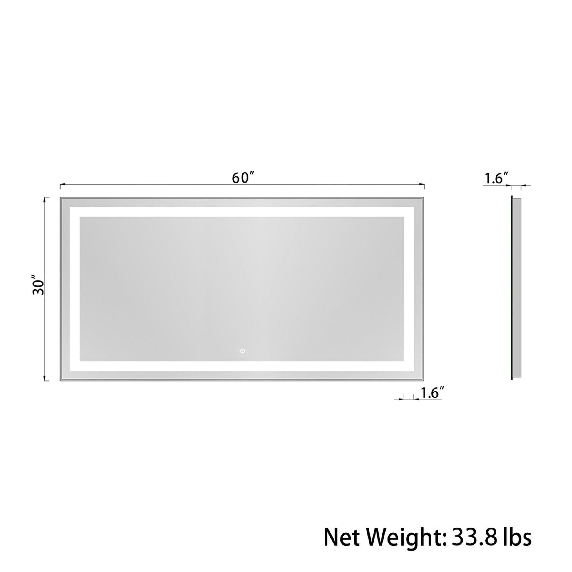 Duko Aurora 60" x 30" Aluminum Vanity Mirror With White LED Mirror, Anti-Fog and Bluetooth Options