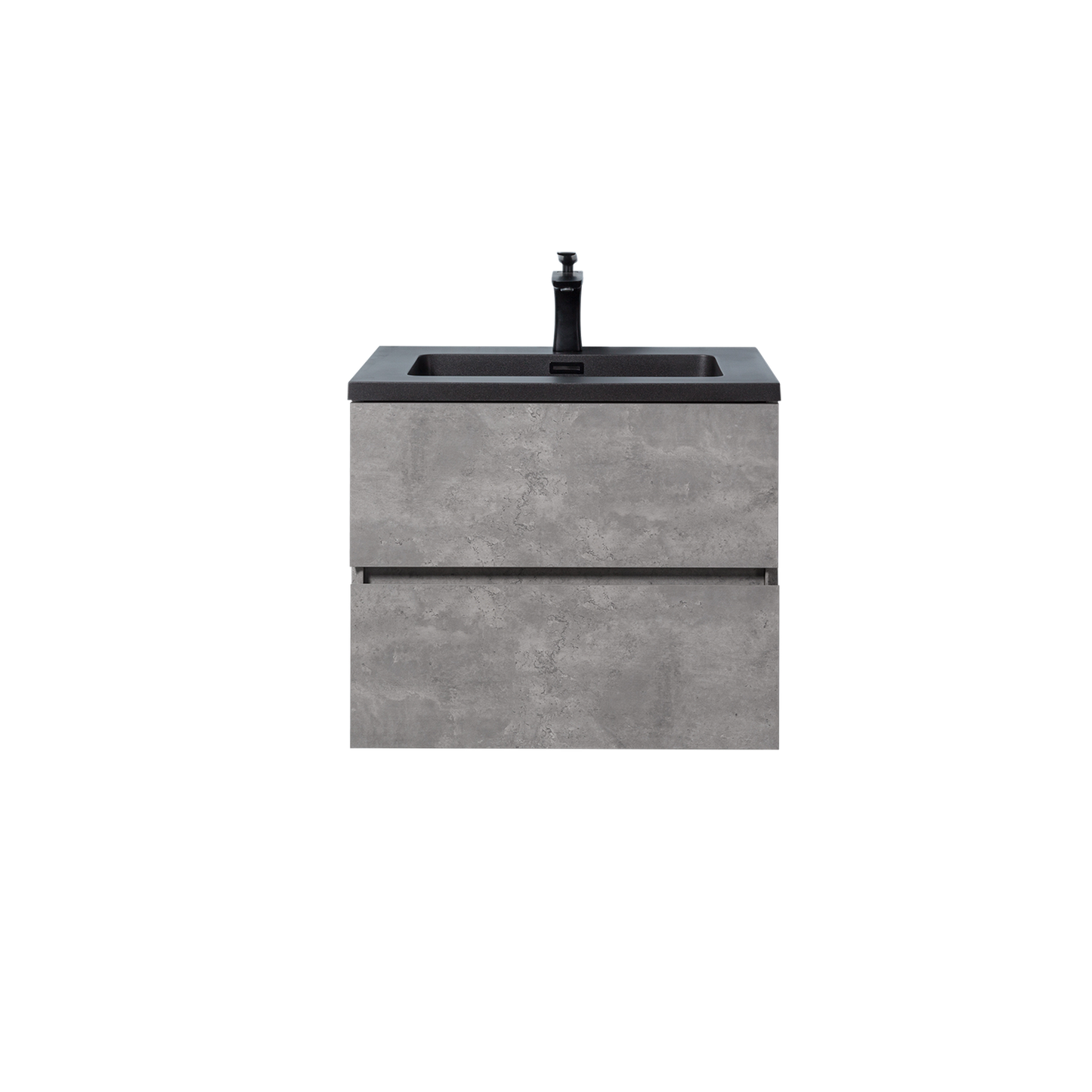 Duko Edi 24" With Black Single Basin and Drawer Cabinet Cement Gray Wooden Vanity Set