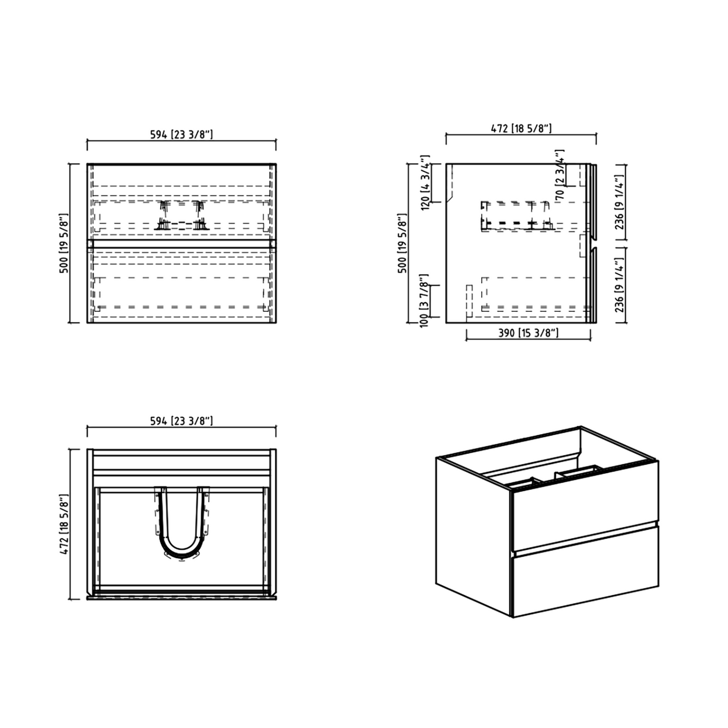 Duko Edi 24" Wooden Vanity Set With Black Single Basin and Drawer Cabinet Cement Gray