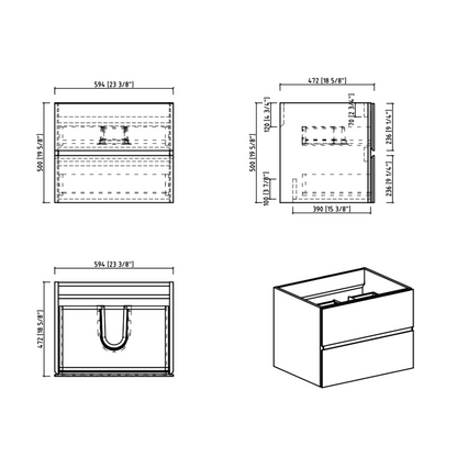 Duko Edi 24" Wooden Vanity Set With Black Single Basin and Drawer Cabinet Cement Gray