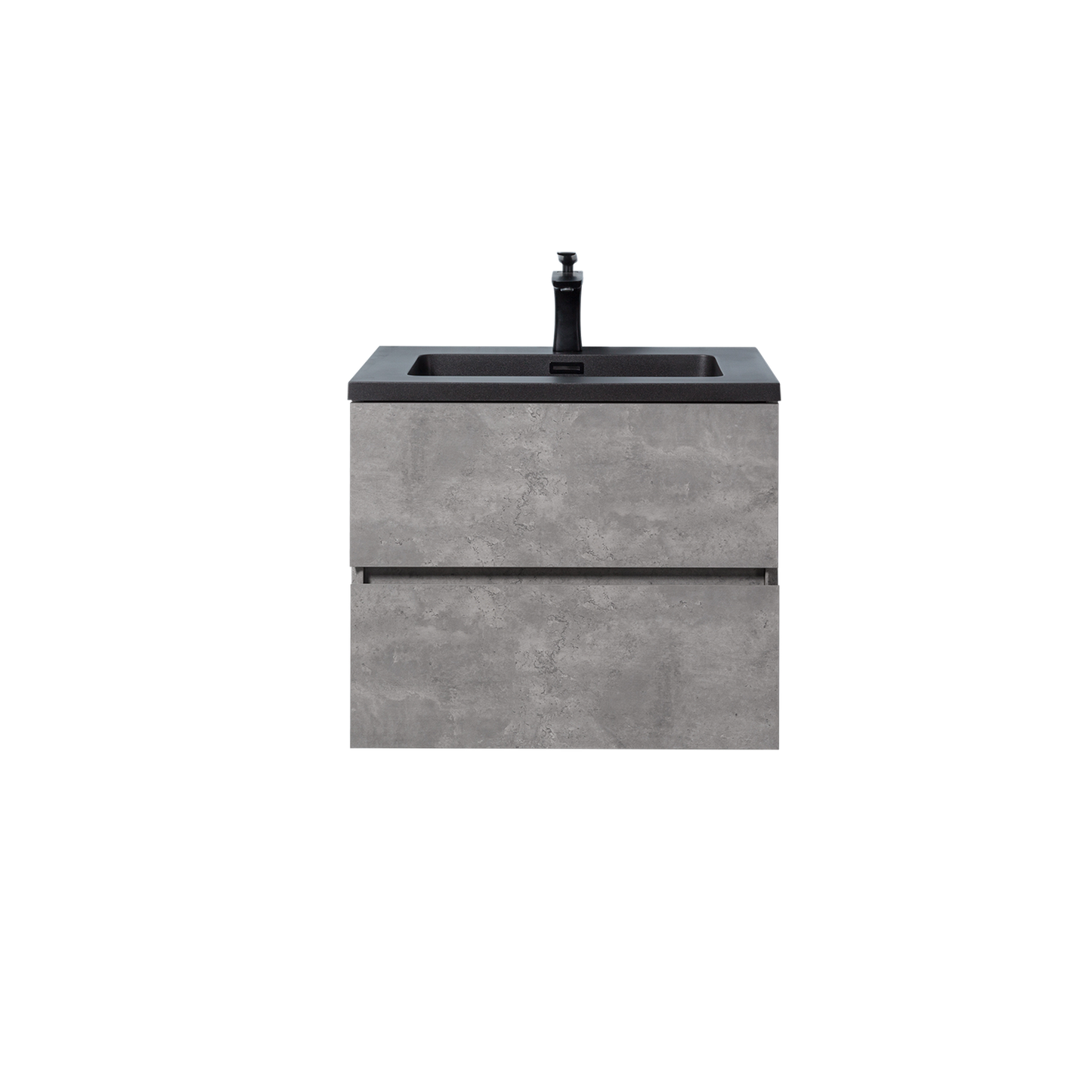 Duko Edi 24" Wooden Vanity Set With Black Single Basin and Drawer Cabinet Cement Gray