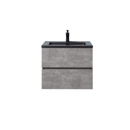 Duko Edi 24" Wooden Vanity Set With Black Single Basin and Drawer Cabinet Cement Gray