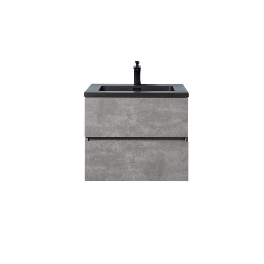 Duko Edi 24" Wooden Vanity Set With Black Single Basin and Drawer Cabinet Cement Gray