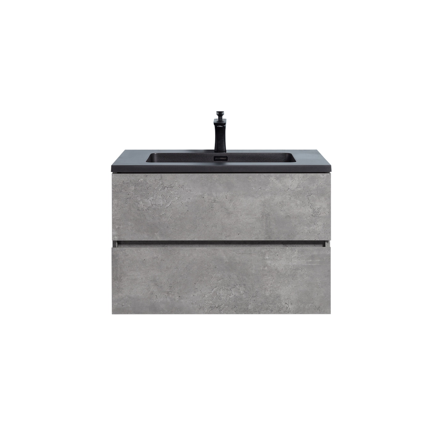 Duko Edi 30" Wooden Vanity Set With Black Single Basin and Drawer Cabinet Cement Gray