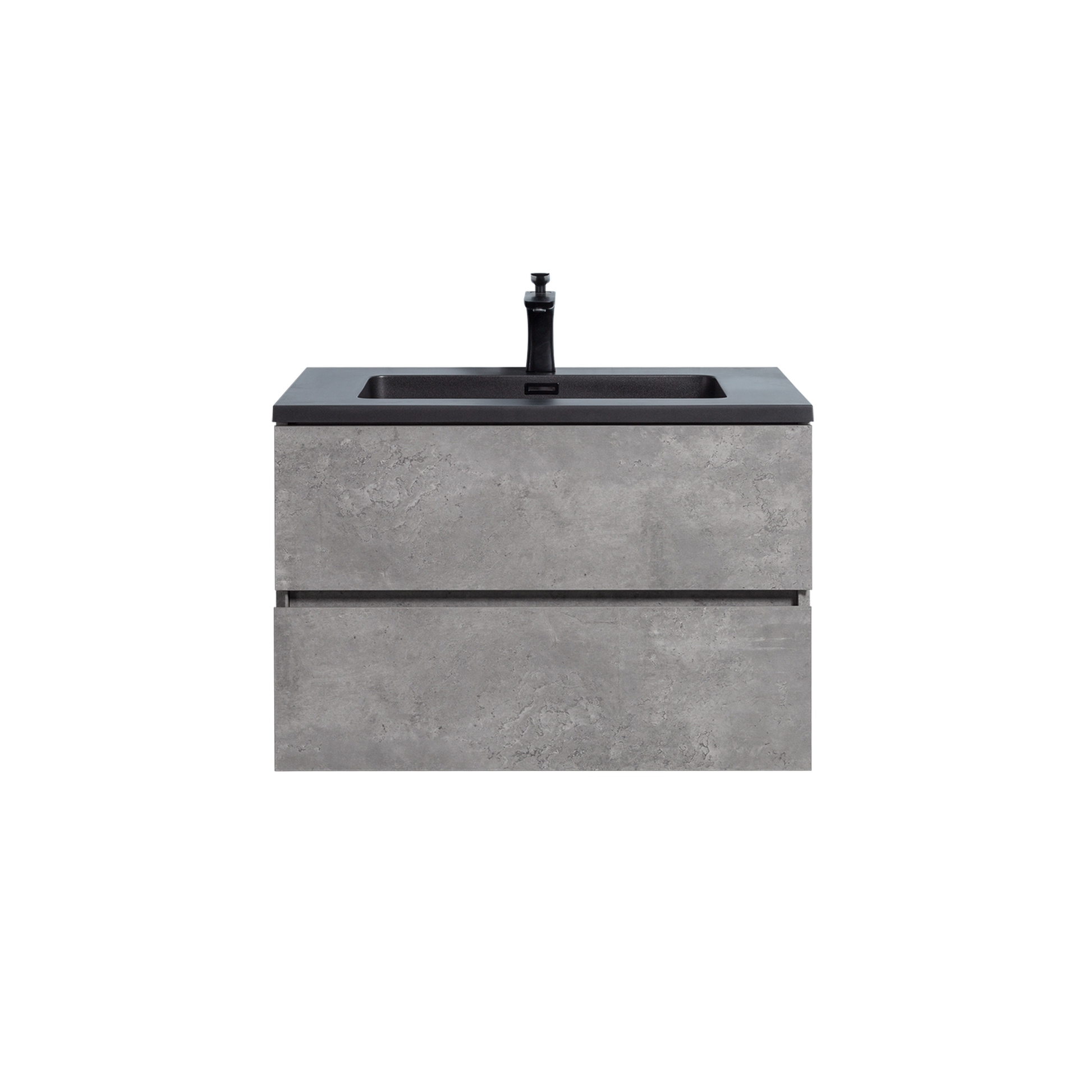 Duko Edi 30" Wooden Vanity Set With Black Single Basin and Drawer Cabinet Cement Gray