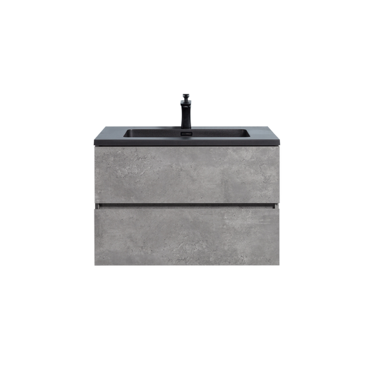 Duko Edi 30" Wooden Vanity Set With Black Single Basin and Drawer Cabinet Cement Gray