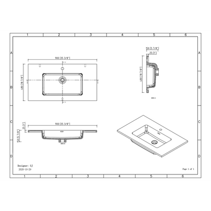 Duko Edi 36" Wooden Vanity Set With Black Single Basin and Drawer Cabinet Cement Gray