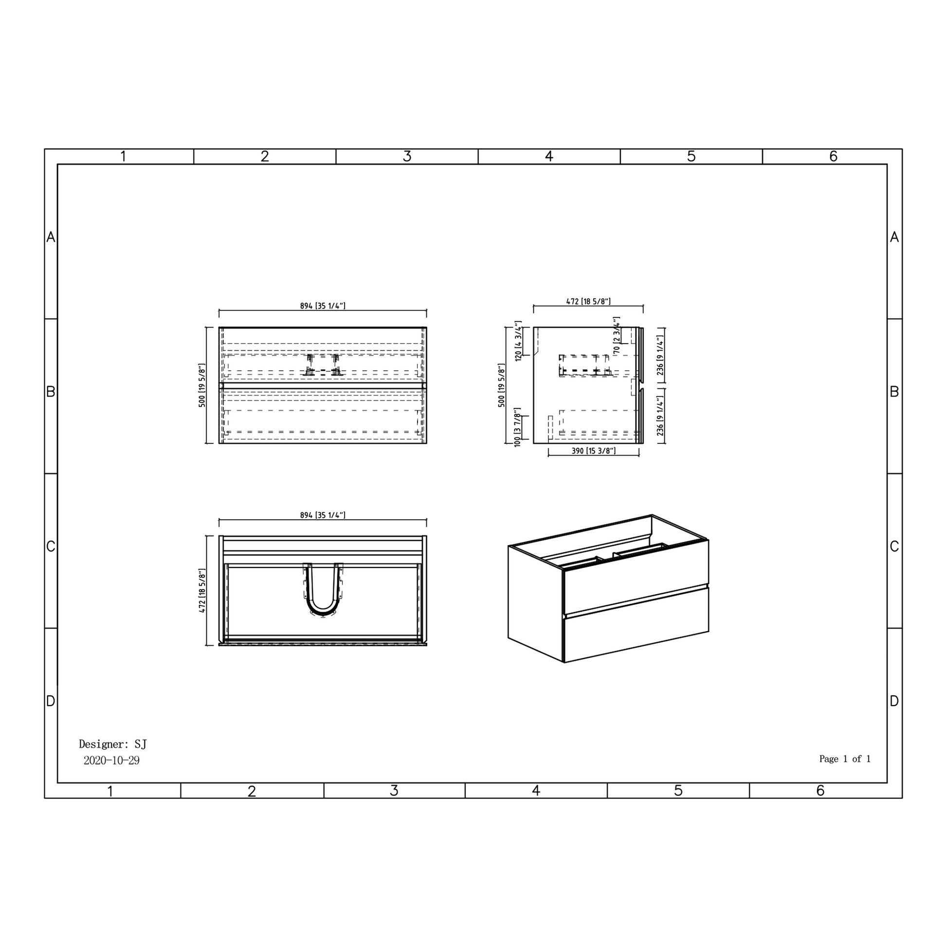 Duko Edi 36" Wooden Vanity Set With White Single Basin and Drawer Cabinet Cement Gray