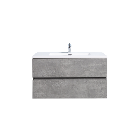 Duko Edi 36" Wooden Vanity Set With White Single Basin and Drawer Cabinet Cement Gray