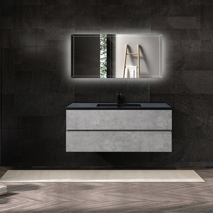 Duko Edi 48" With Black Single Basin and Drawer Cabinet Cement Gray Wooden Vanity Set