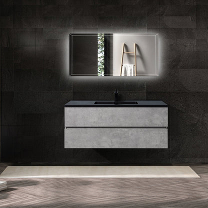 Duko Edi 48" Wooden Vanity Set With Black Single Basin and Drawer Cabinet Cement Gray