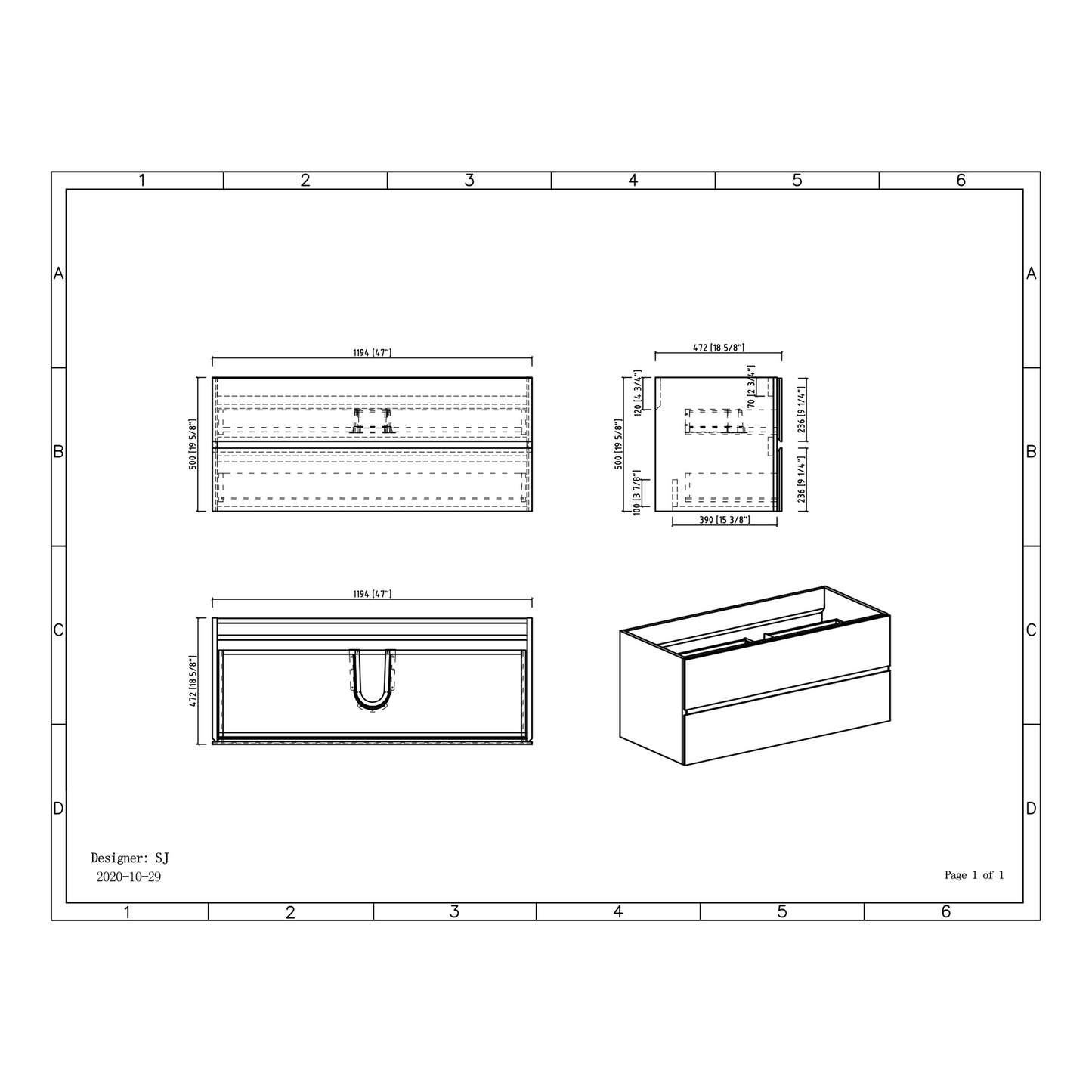 Duko Edi 48" Wooden Vanity Set With Black Single Basin and Drawer Cabinet Cement Gray