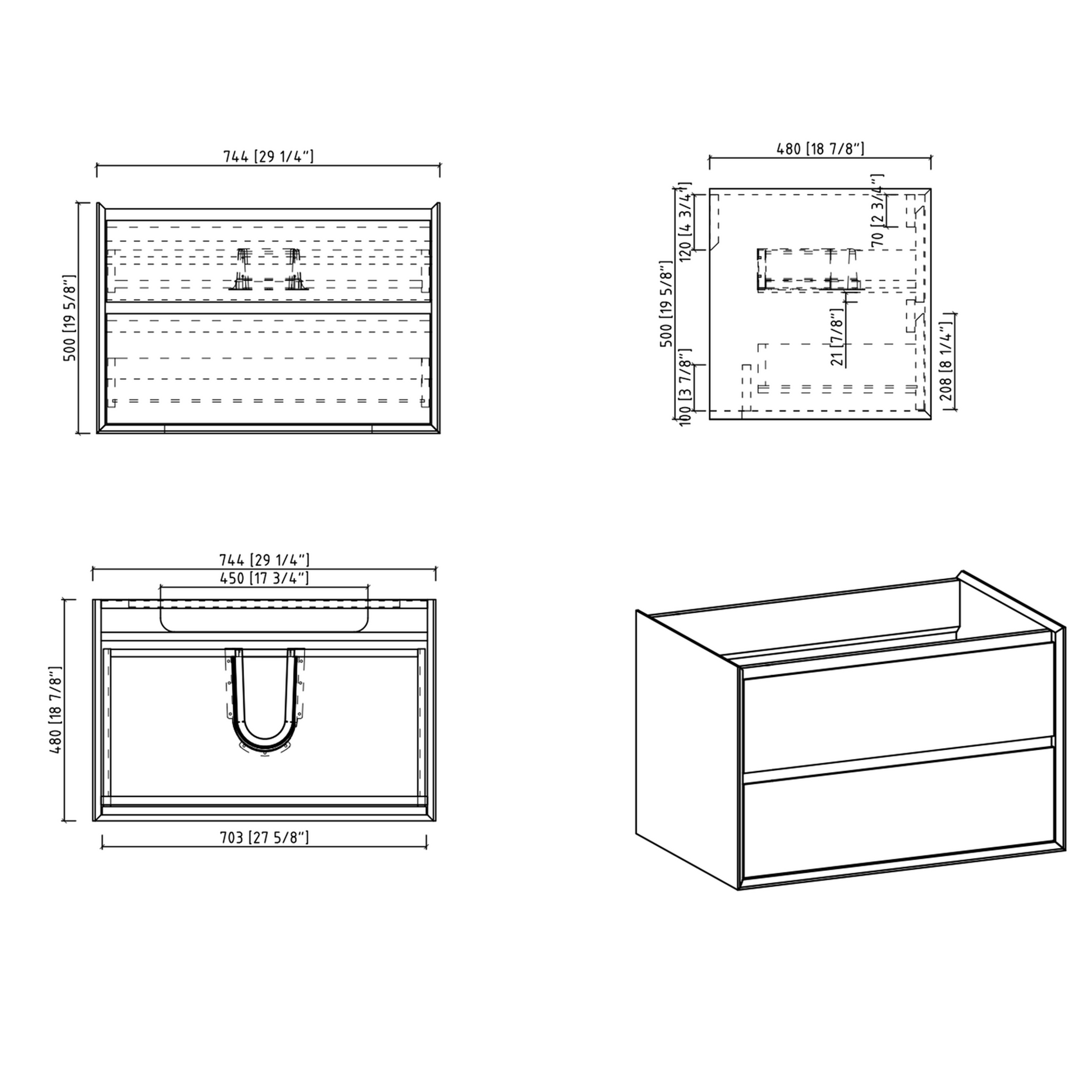 Duko Expect 30" Wooden Vanity Set With Black Single Basin and Drawer Cabinet Natural Oak