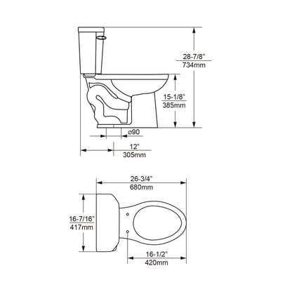 Duko FlushCore Series Atlas 1.28 Two Piece Single Flush Round Front Toilet