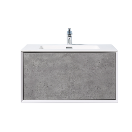 Duko Frula 30" With White Single Basin and Drawer Cabinet Cement Gray Wooden Vanity Set