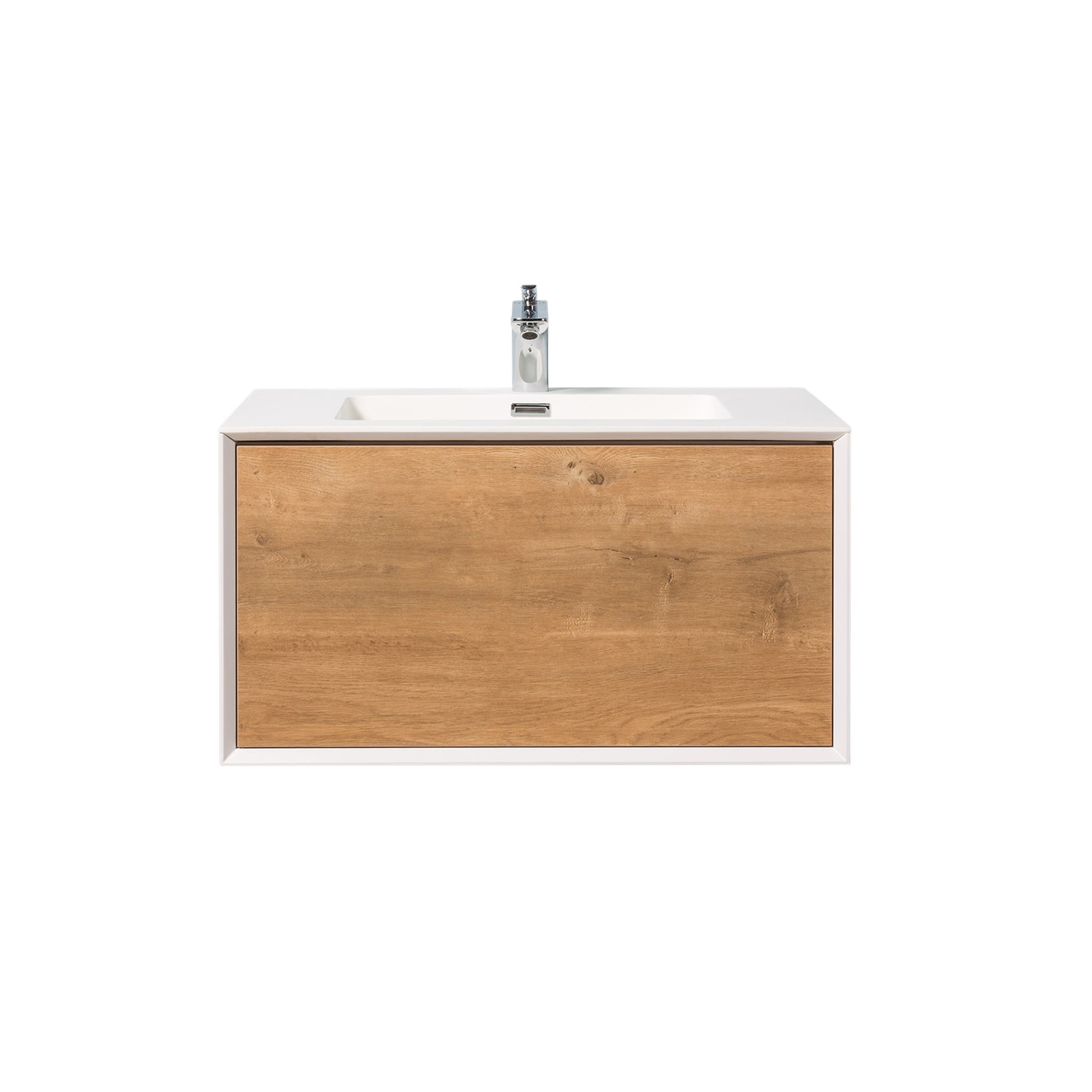 Duko Frula 30" With White Single Basin and Drawer Cabinet Oak Wooden Vanity Set