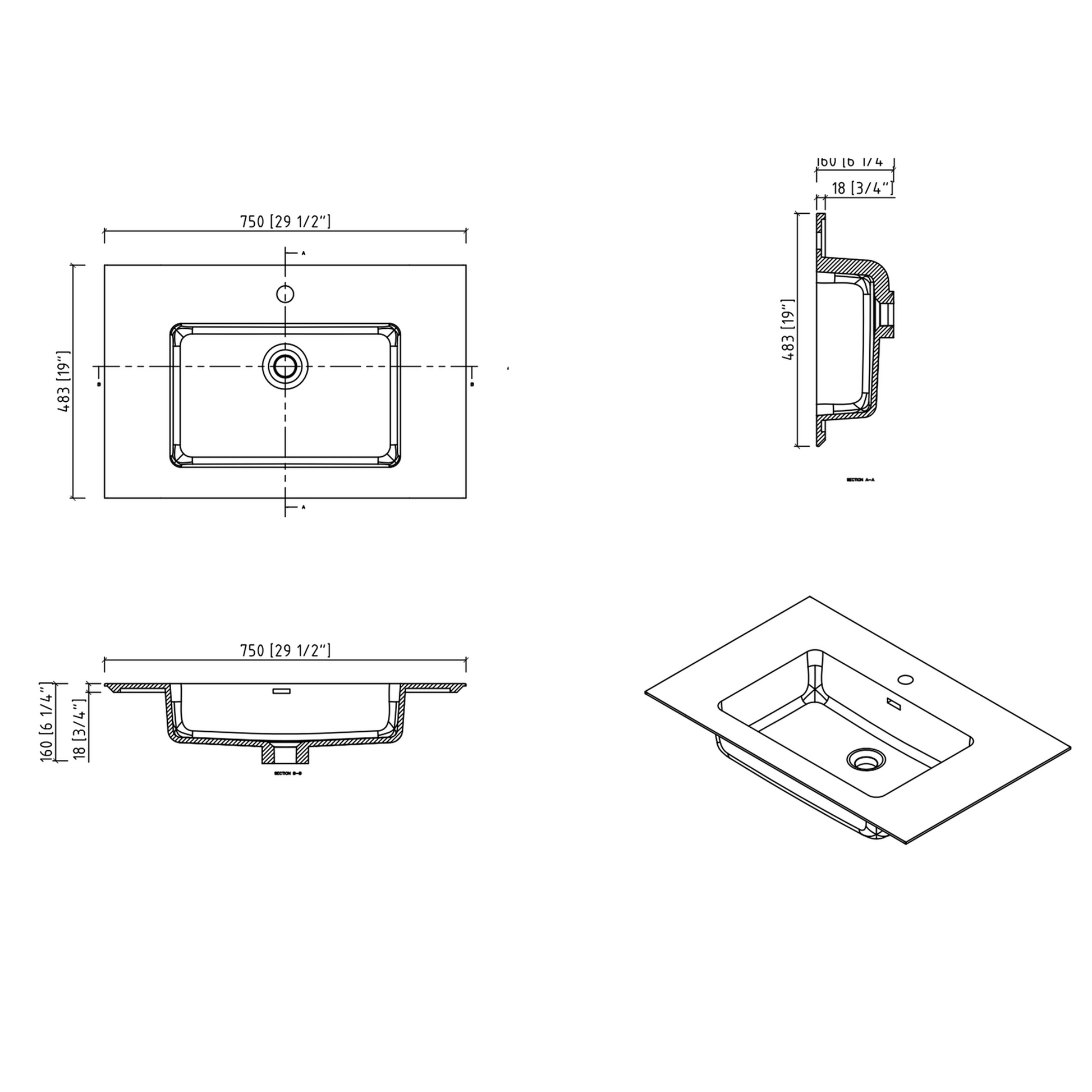 Duko Frula 30" Wooden Vanity Set With White Single Basin and Drawer Cabinet Cement Gray