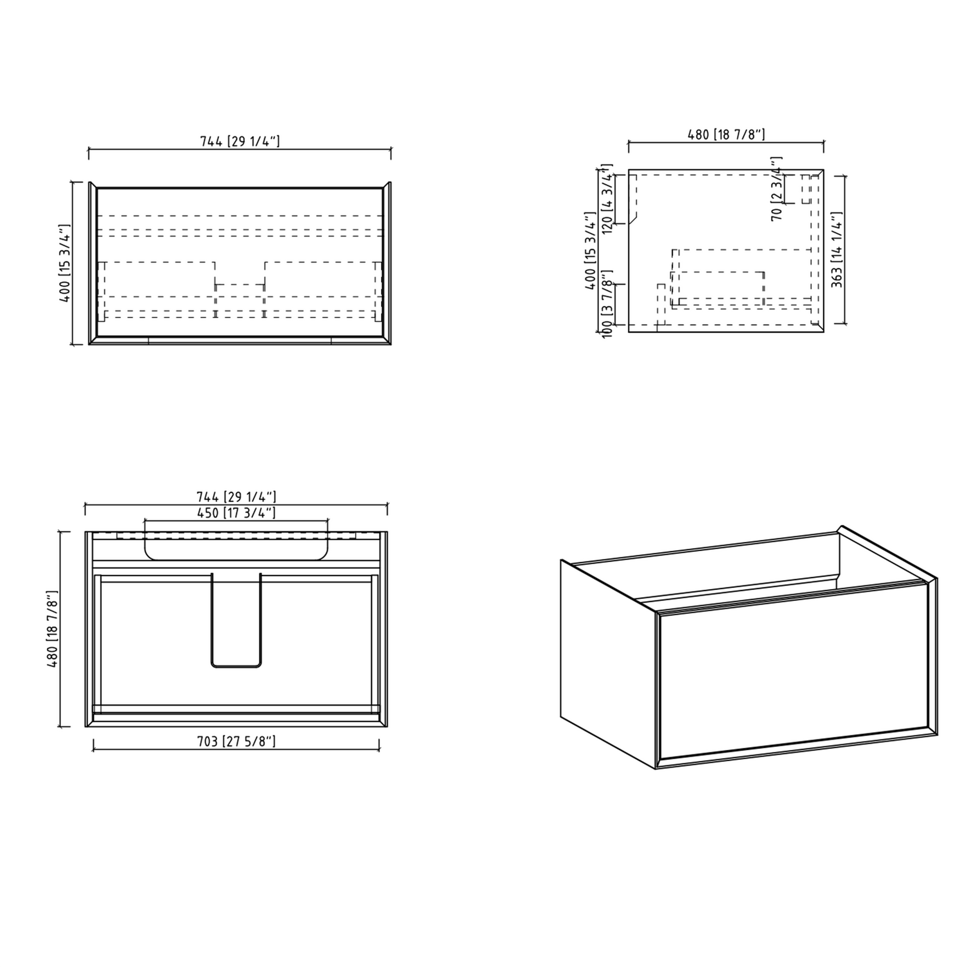 Duko Frula 30" Wooden Vanity Set With White Single Basin and Drawer Cabinet Cement Gray