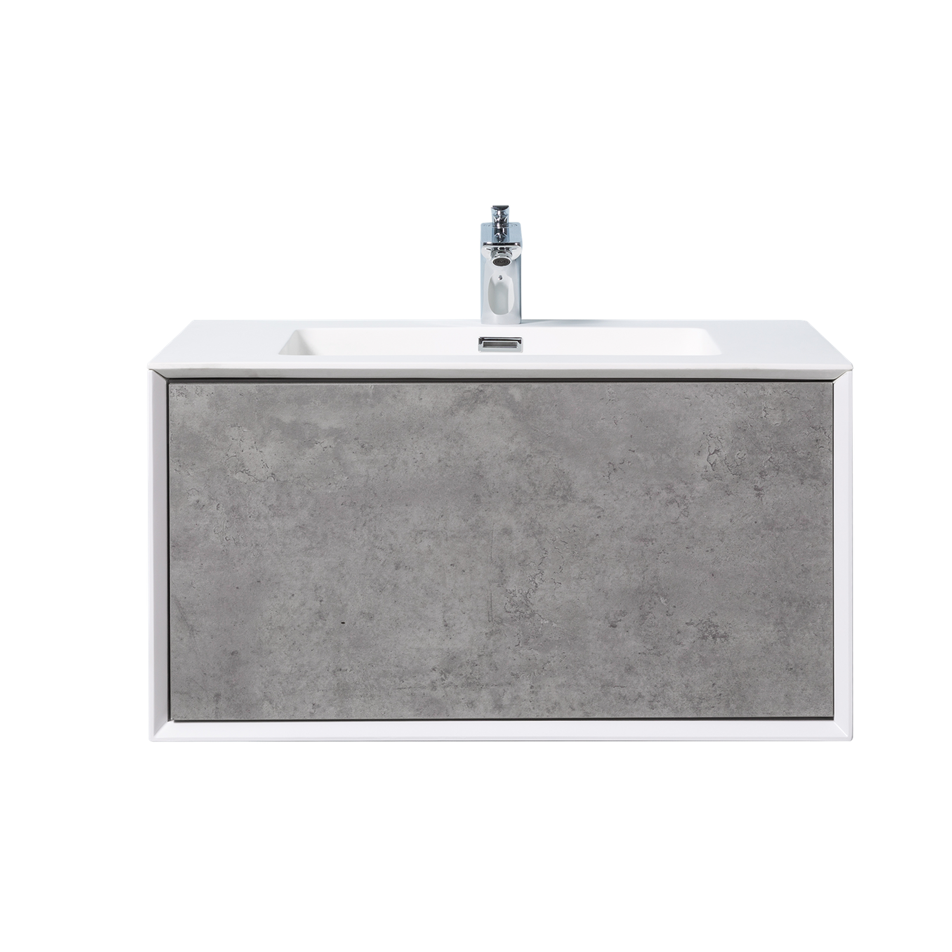 Duko Frula 30" Wooden Vanity Set With White Single Basin and Drawer Cabinet Cement Gray